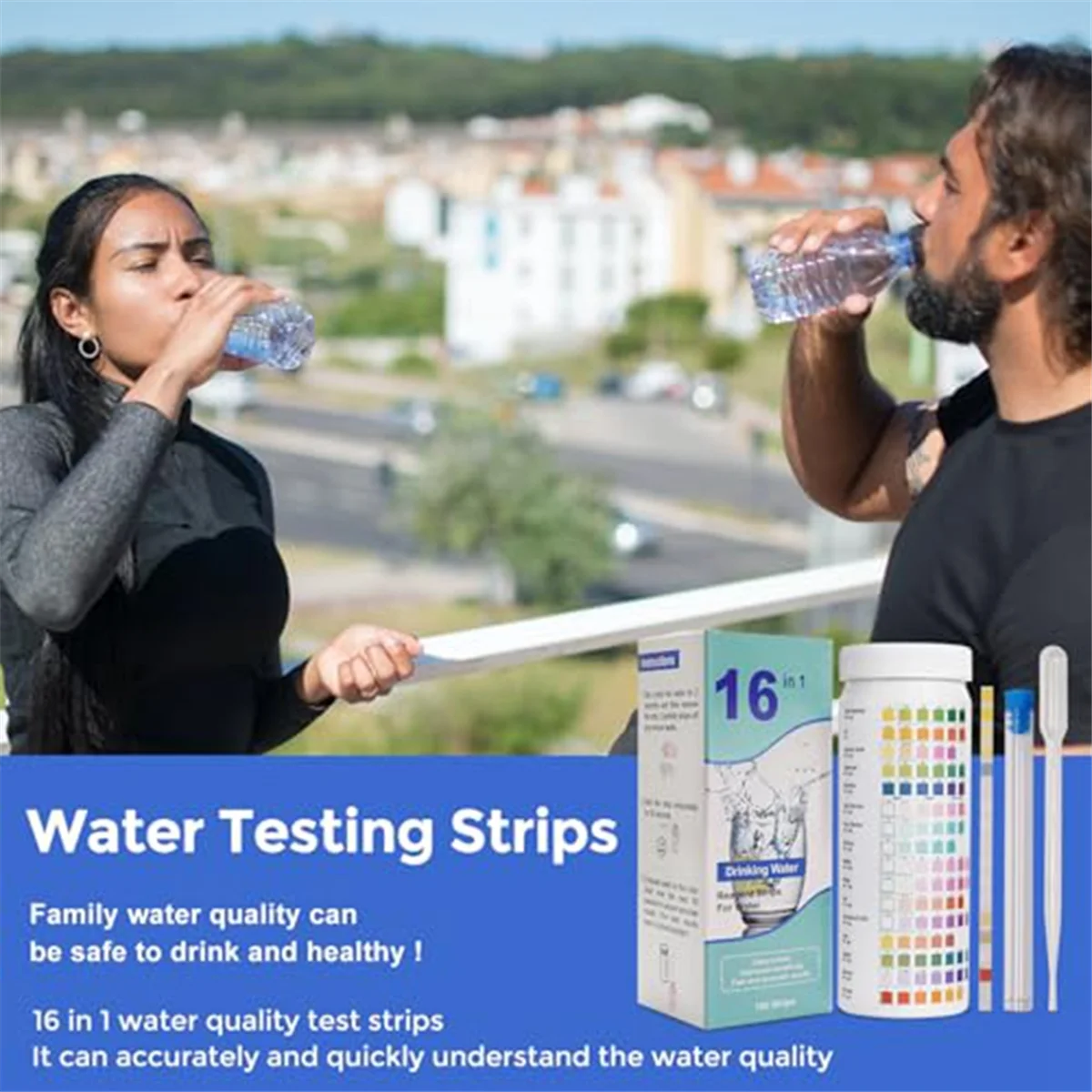 Strisce reattive per acqua 16 in 1, Kit per il Test dell'acqua potabile, Kit per il Test della qualità dell'acqua domestica da 100 strisce