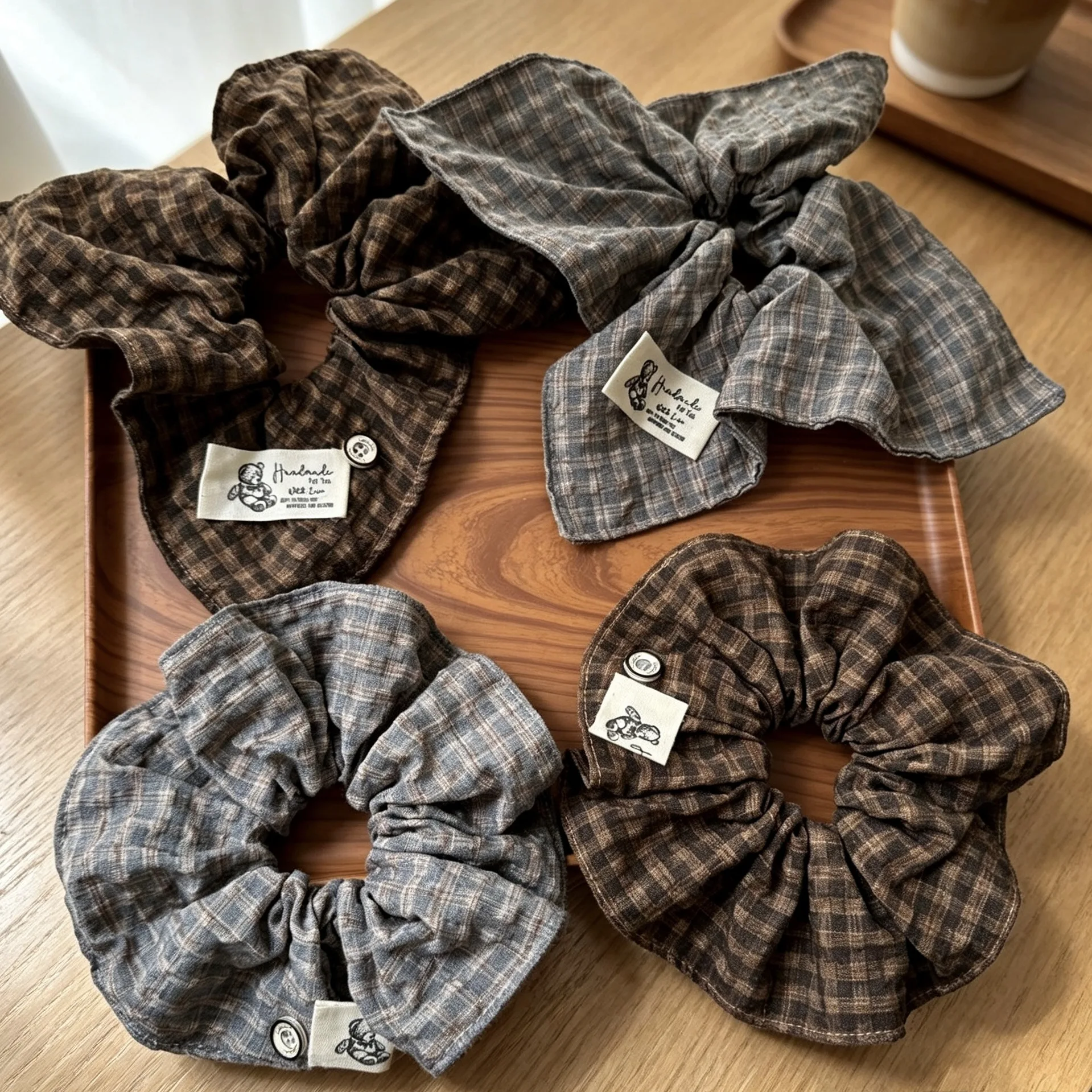 Literary Retro College Style Button Bear Scarf Scrunchie Korean Age-reducing Versatile Elegant Hair Headband
