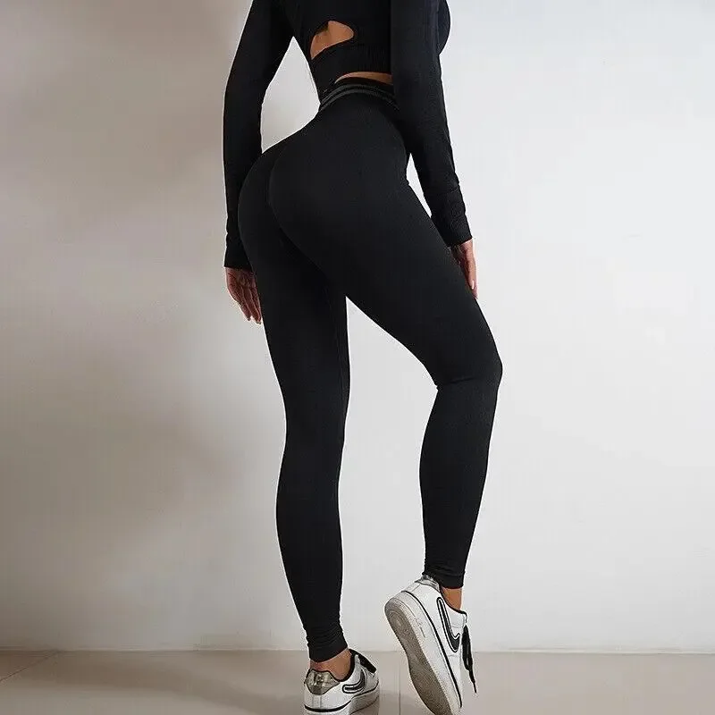 Calças de ioga sem costura para mulheres, leggings de fitness esportiva, cintura alta, calças de corrida magras, leggings de ginástica de treino