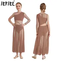 Vestido de Ballet para niñas, traje de actuación de danza lírica contemporánea moderna, vestido de malla transparente con abertura lateral y recortes en la espalda