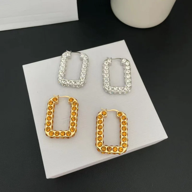 New Special OfferSpecial-Interest Design Rectangular Full Crystal Earrings Light Luxury and Simplicity Versatile Personality Tre