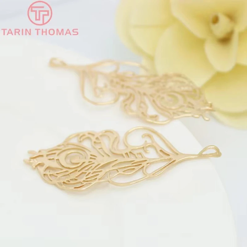 (895)2PCS 64*28MM 24K Champagne Gold Color Brass Big Peacock Feather Pendants Diy Jewelry Findings Accessories wholesale