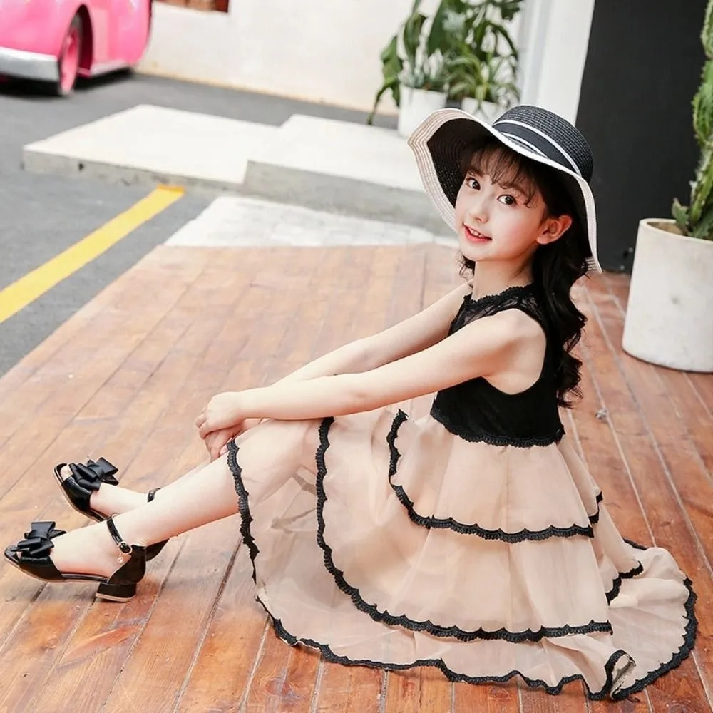 فستان الأميرة للفتيات بدون أكمام فستان فضفاض للمراهقين صيفي من الدانتيل فستان شاطئ لقضاء العطلات وحفلات الأطفال فستان شبكي للطلاب #5