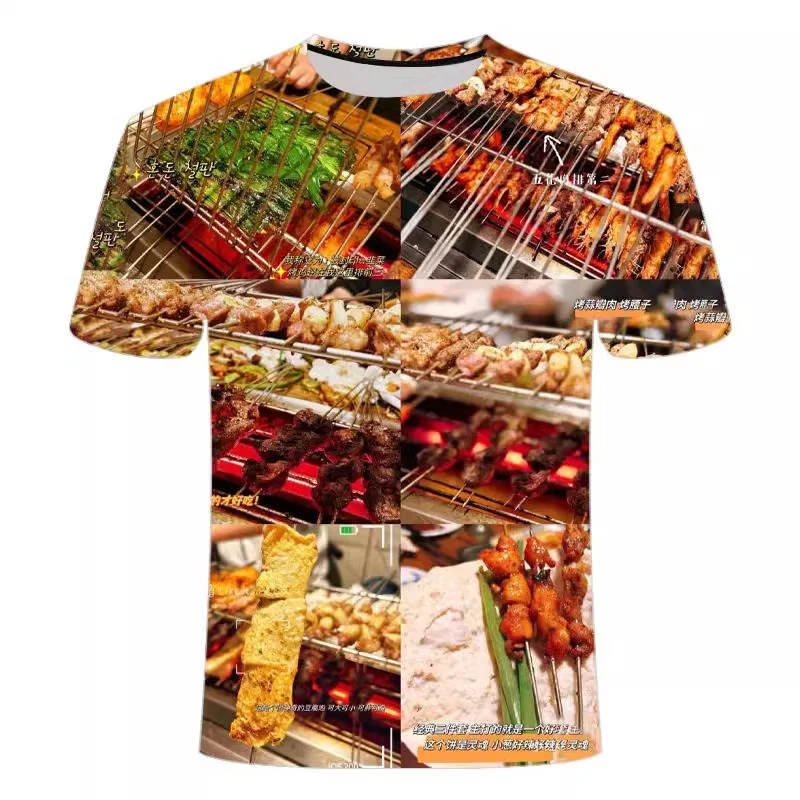 Food Barbecue Graphic T Shirt for Men Clothing Funny 3D Print Kabob Kabab T-shirt Casual Women Short Sleeve Tee Shirts y2k Tops - Image 2