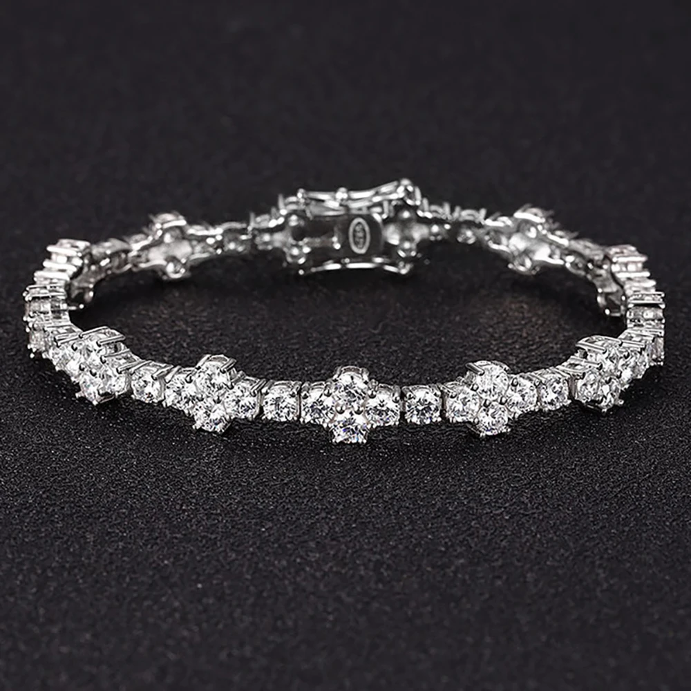 MUXIFC Unique Cross Design 3mm Full Moissanite Bracelets S925 Sterling Silver Hip Hop Bangle For Women Men GRA Certified Jewelry