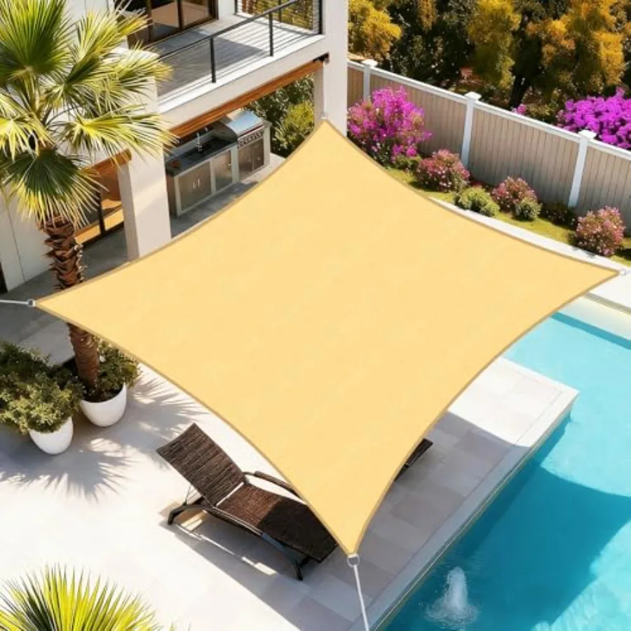 Sun Shade Sail for Deck Backyard Patio, 16'X20' Sand Rectangular Curved Edged Commercial Grade 185GSM Permeable Outdoor Shade C