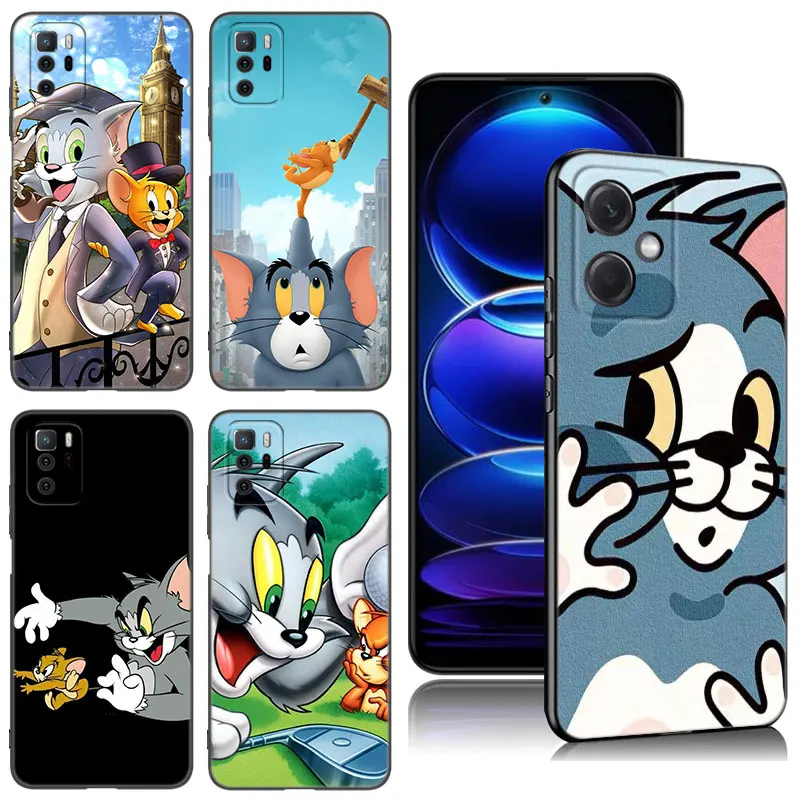 J-Jerrys Mouse Toms Cat Phone Case For Xiaomi Redmi Note 8 9 10 11 11E 11T 11S 12 Pro 4G Plus 5G 8T 9S 10S 12S Black Cover