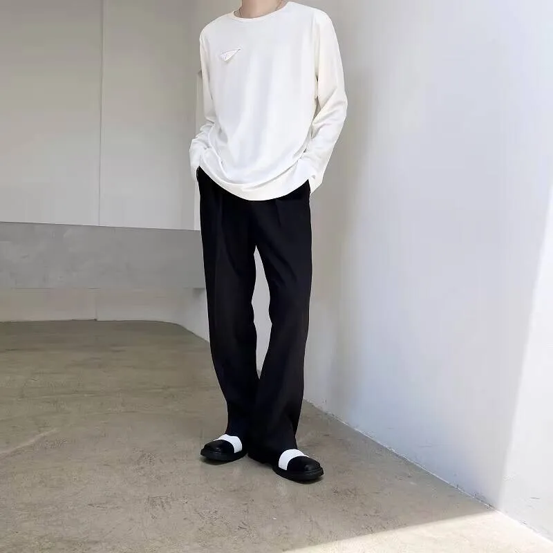 

Classic Simple Pure Spring Men's Autumn And New Color Shoulder Pad Round Collar, Casual Loose Long Sleeve T-Shirt Collar,