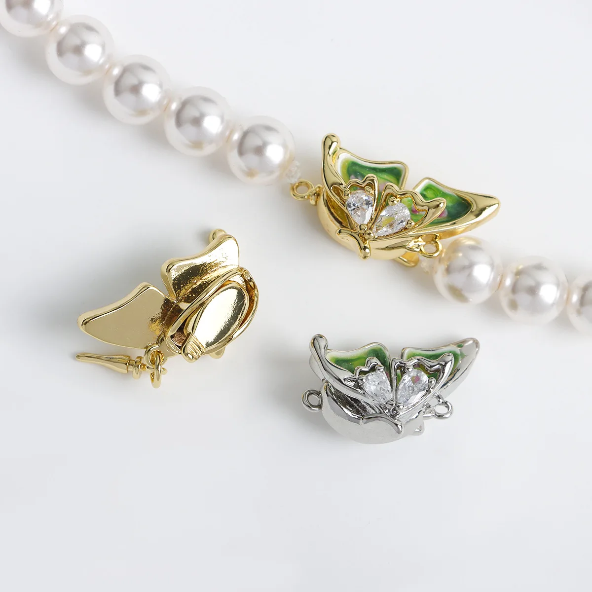 1 Zircon Dripping Oil Three-dimensional Butterfly Ingot Buckle Pearl Necklace Bracelet Connecting Buckle DIY Jewelry Accessories