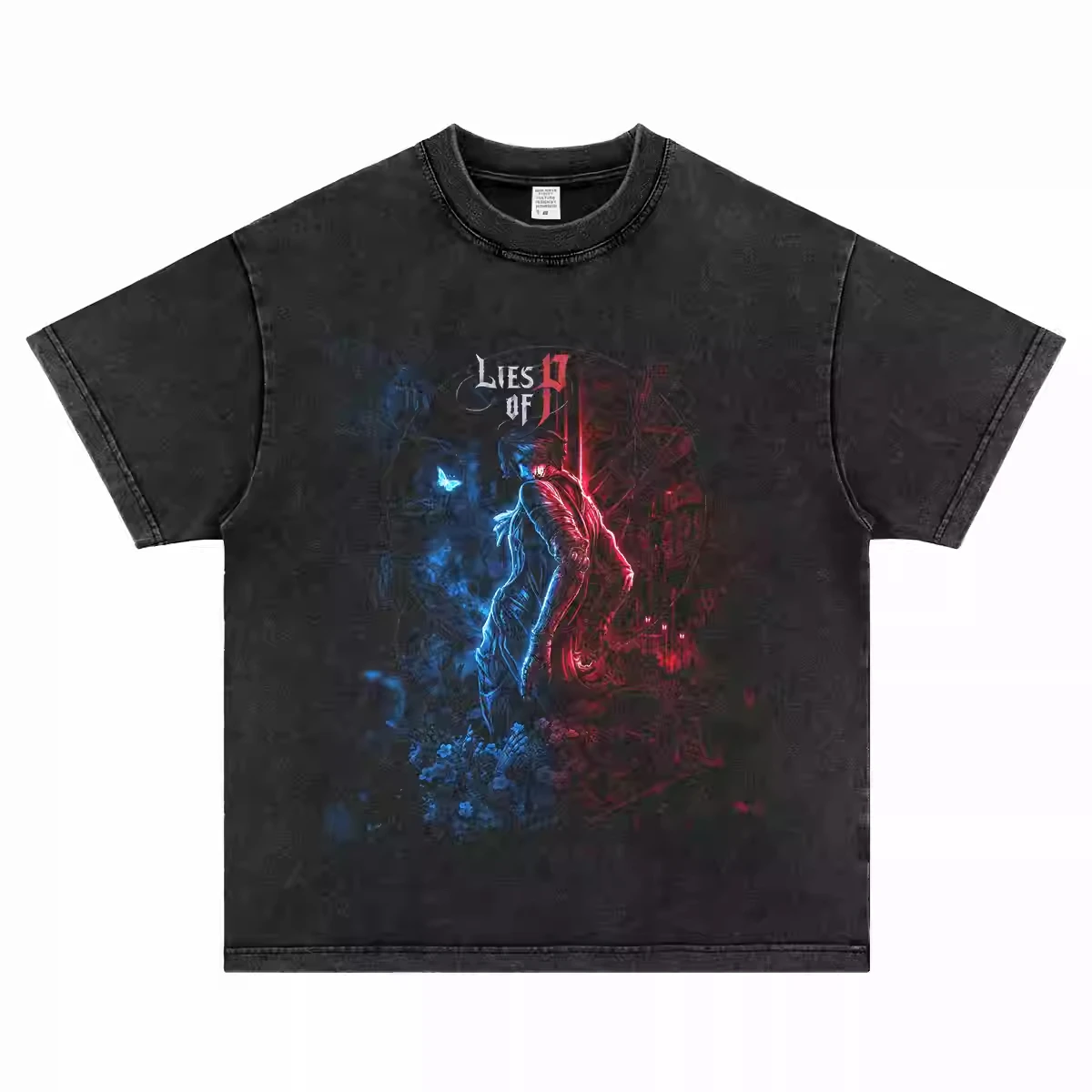 

Summer Fashion Design Pinocchio's Lie Soul Game Peripheral Printed Short-sleeved T-shirt and American Distressed Style