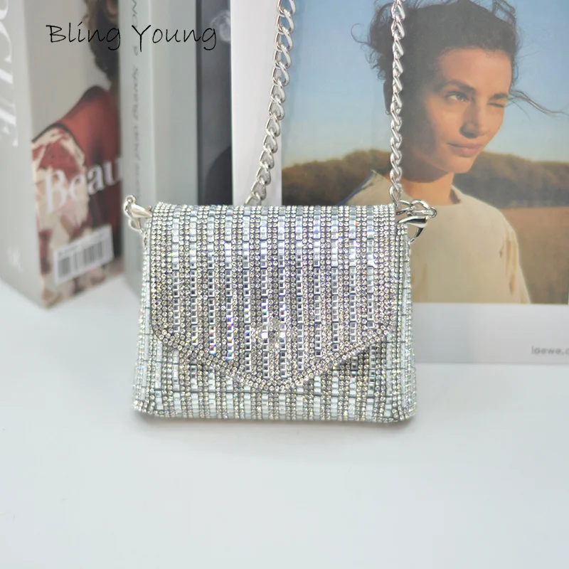 

Square Diamond Rhinestone Chain Party Clutch Sling Designer Handbag Women's Shoulder Bags Purses and Handbags