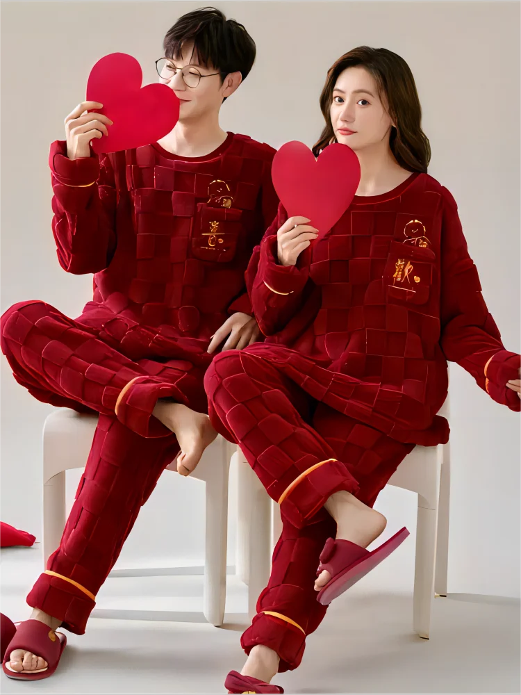 Ensemble de pyjama de Noël pour couple, vêtements de nuit pour femmes, vêtements de détente rouges pour hommes, chaud, grande taille, nouveau,