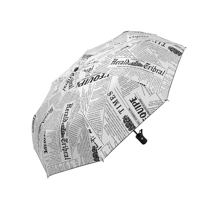 Newspaper Umbrella Fashion Creative Automatic Umbrella Black Coating Sunny Umbrella  Black And White Newspaper Sonnen Schirm