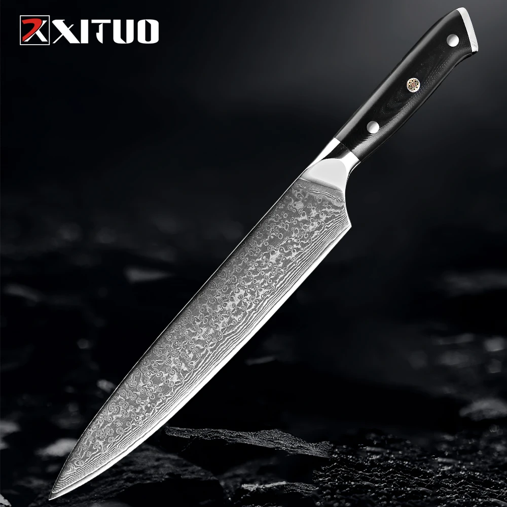 

Chef Knife 9 inch Blade Damascus Japanese VG-10V Super Steel Black G10 Handle Razor Sharp Kitchen Knife Pro Full Tang Chef Knife