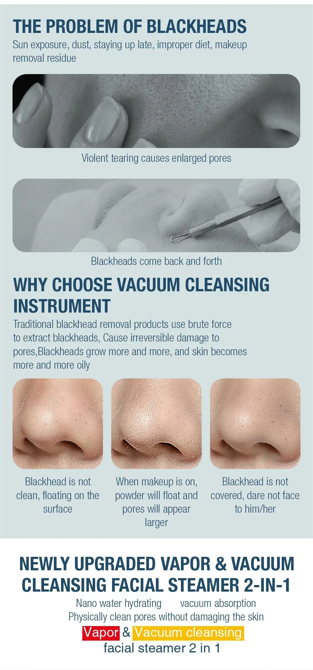 Mite Removal By Ozone New Japanese Style Vapor&Vacuum Cleansing Facial Steamer 2 In 1