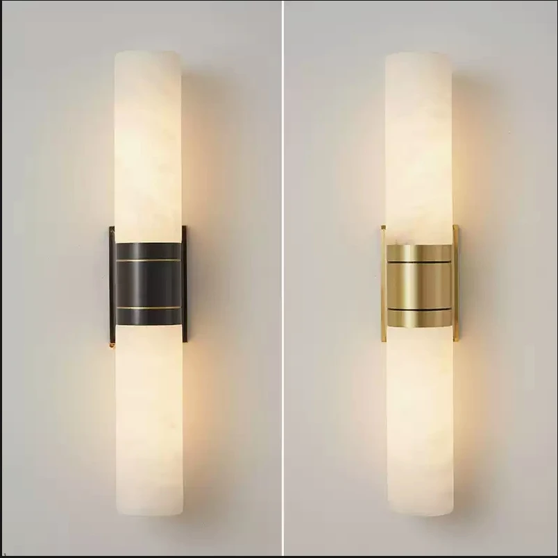 New Luxury Natural Marble LED Wall Lamp AC110V 220V Copper Wall Light for Indoor Villa Living Room