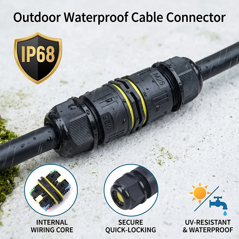 

Водонепроницаемый уличный разъем IP68 M16 M20 M25 для распределительной коробки, адаптер-терминал, прямой штекер, быстрое подключение, защита от дождя