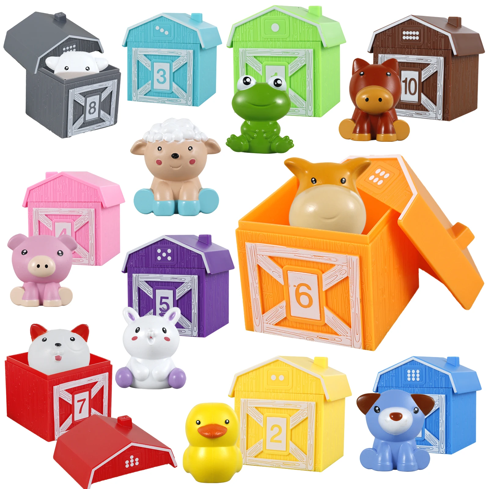 

10Pcs Farm Animals Counting Toys Montessori Number Color Matching Sorting Toys Finger Puppets Fine Motor Skills Toys Kids Gifts