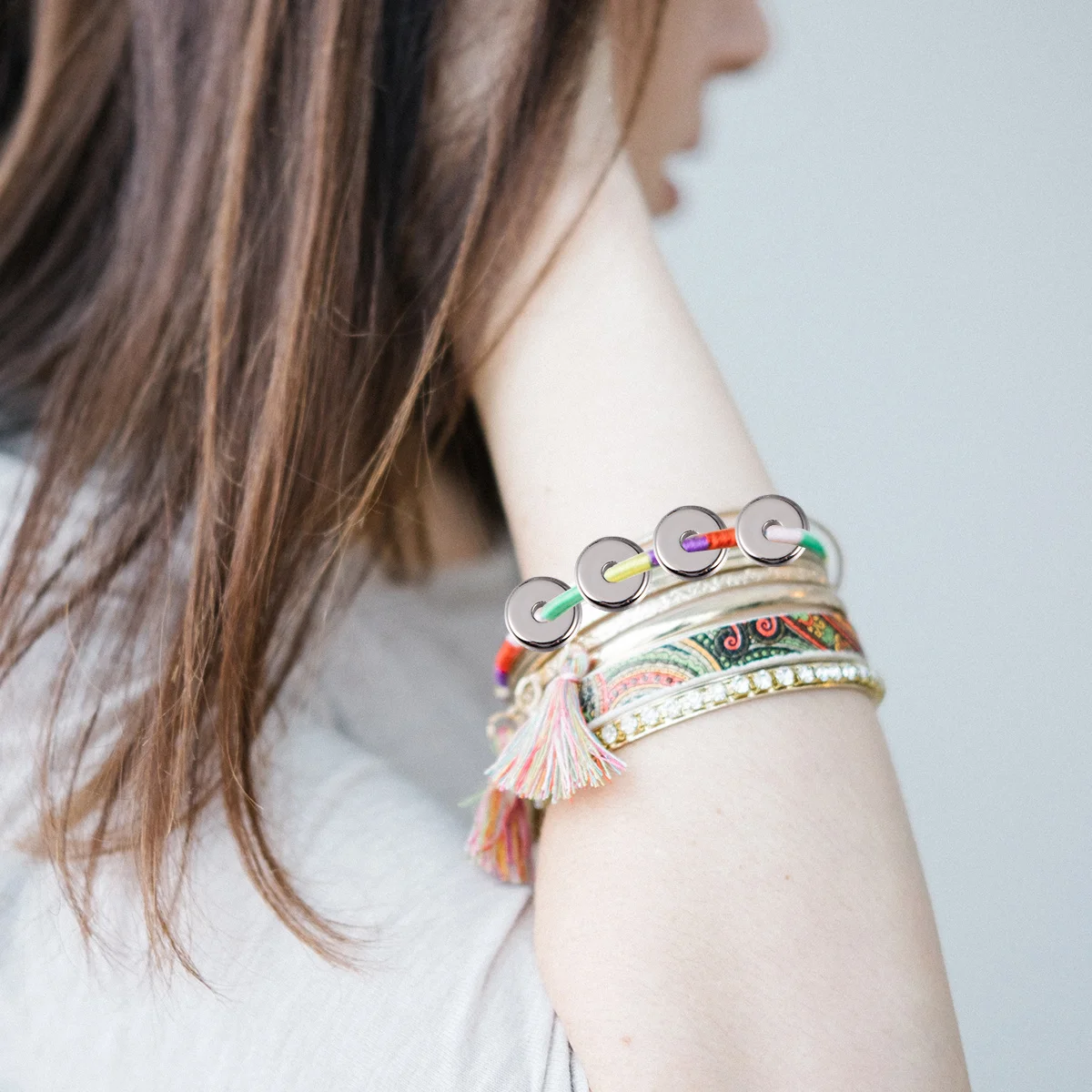 

300Pcs Separated Beads Bracelet Hand Chain Oblate DIY Bead Accessory Golden Silver for Jewelry Making Decoration