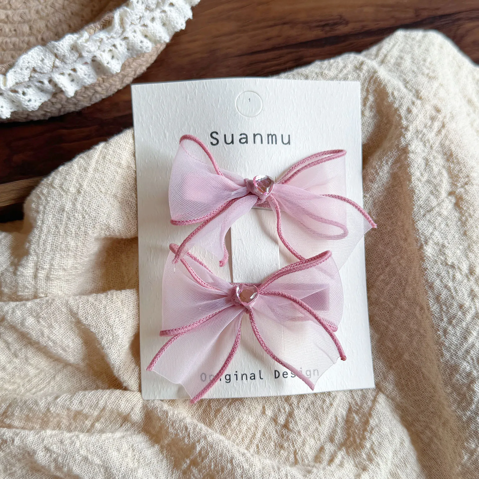 2pc Pink Embroidery Bow Baby Hair Clips Girls Organza BB Barrettes Kids Elastic Hairbands Dot Spot Hairpins Kid Hair Accessories view 6