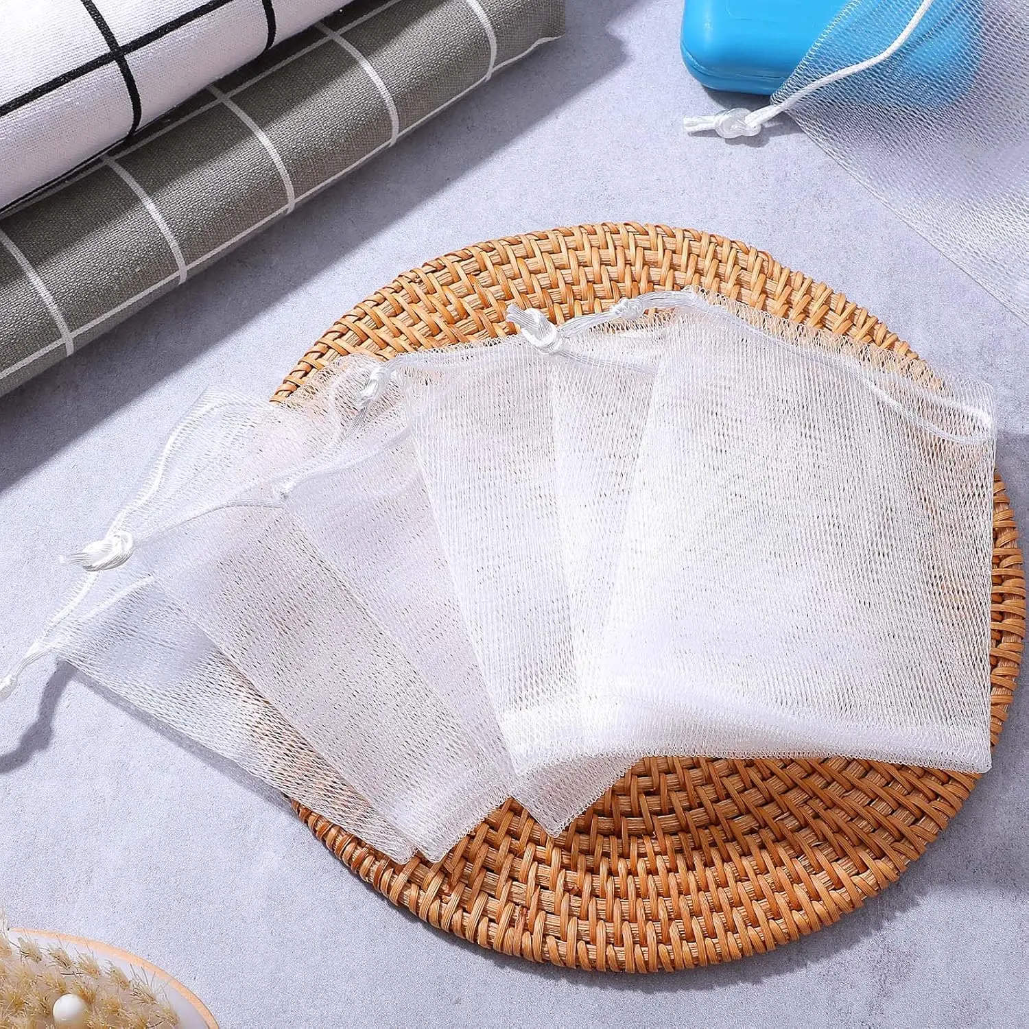 20PCS Seife Taschen Handgemachte Seife Blase Mesh Taschen Peeling Seife Saver Beutel Net Taschen mit Kordelzug Körper Gesichts Reinigung werkzeug