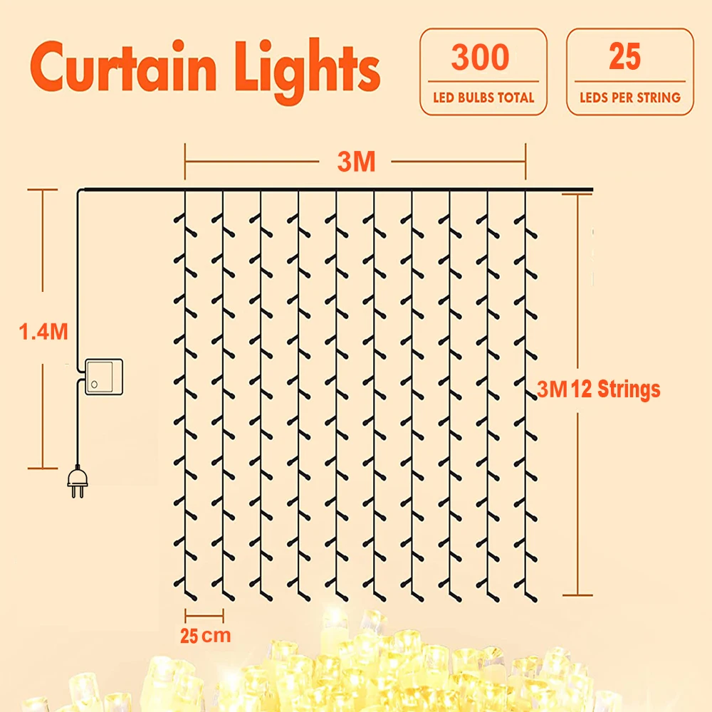 LED Curtain Light String 3M Remote Fairy Flash Lights String LED For Home Bedroom Window Lighting Wedding Party LED Decoration