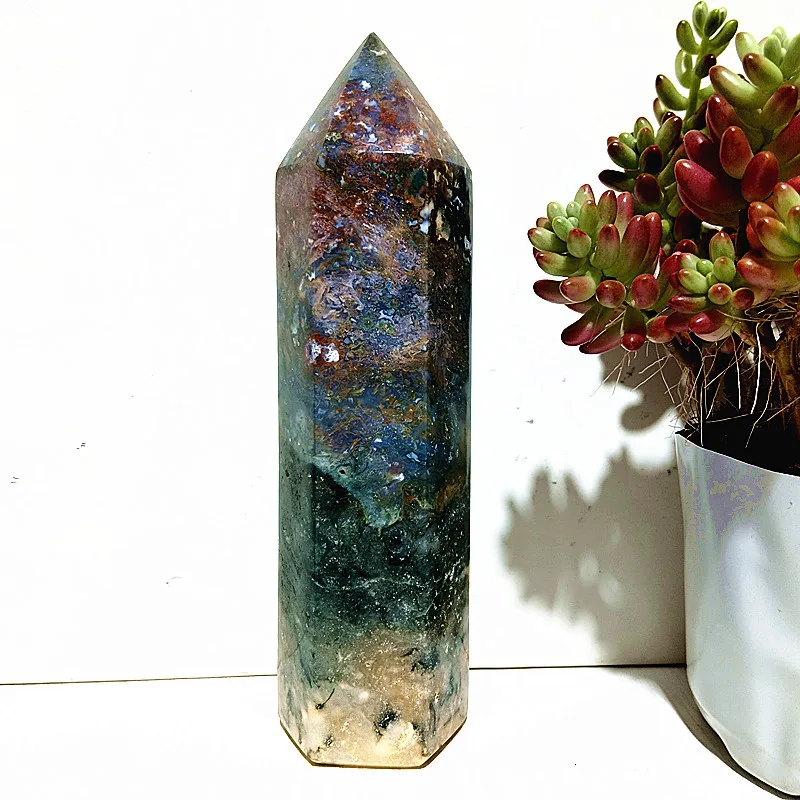 

Natural Ocean Jasper Stones Tower Druzy Wand Point Energy Meditation Spiritual Healing Feng Shui Crystals Room Decortion