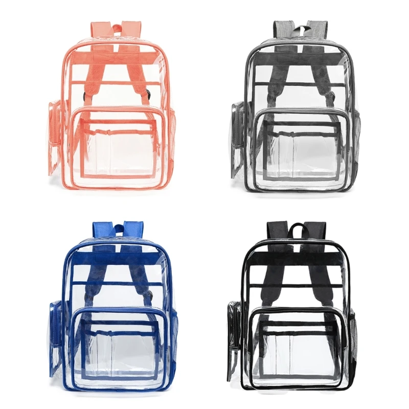 

Waterproof Transparent PVC Backpack Women Men Large Capacity School Bookbag Adult Casual Travel Rucksack with Front Side Pockets