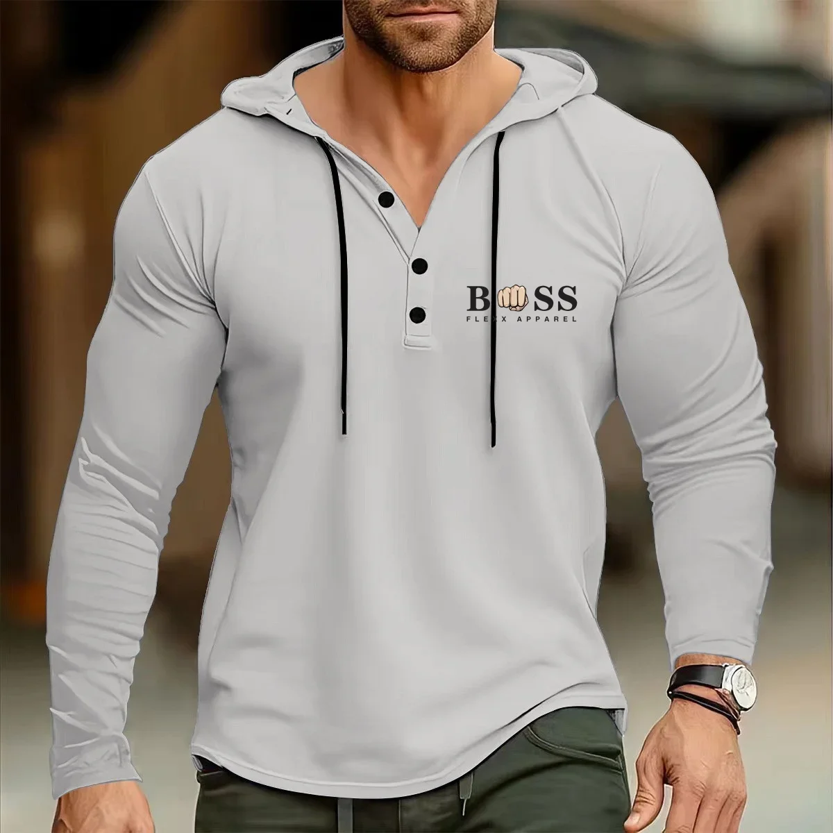 Spring and Autumn Season Solid Color Slim Fit Long Sleeves, Men's Hooded Breathable Sports Top, Thin Casual Long Sleeved Shirt