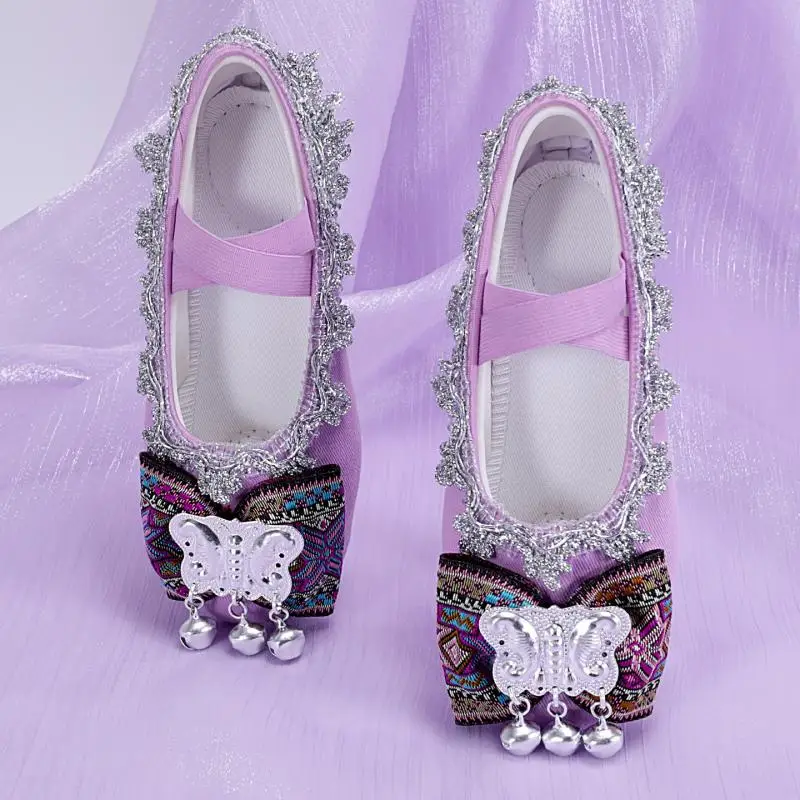 New Sweet Embroidery Ballet Dance Shoes Satin Soft Sole Gymnastics Shoes Kid Cartoon Lovely Practice Dance Footwear Casual Shoes