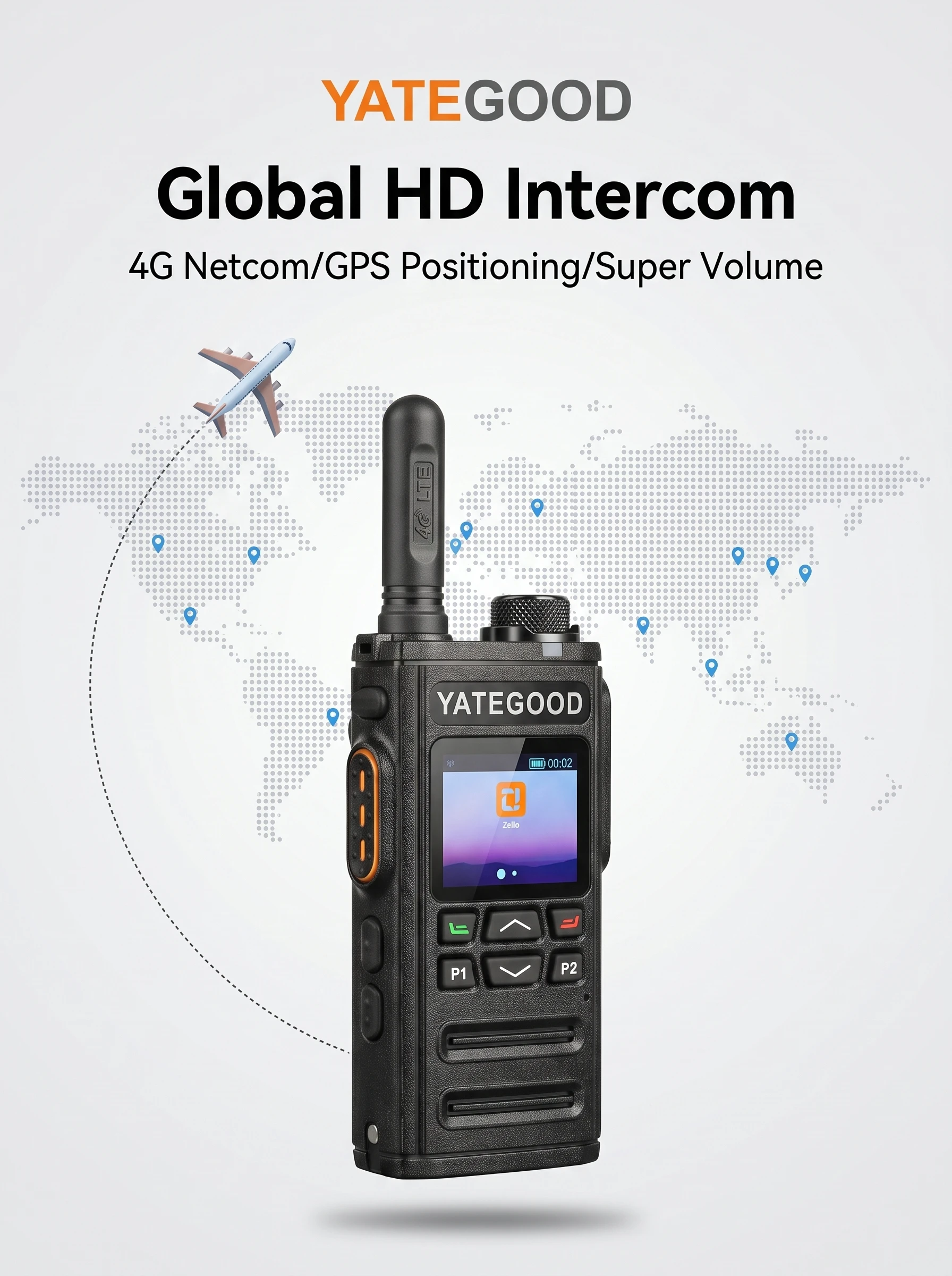 Global ZELLO Walkie Talkie Network 5000KM 3G 4G Radio WiFi 100KM Bluetooth GPS