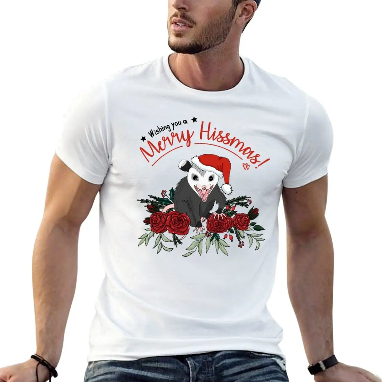 

Merry Hissmas - floral christmas themed possum baby T-Shirt man t shirt heavy cotton printed t shirts for man T-Shirt
