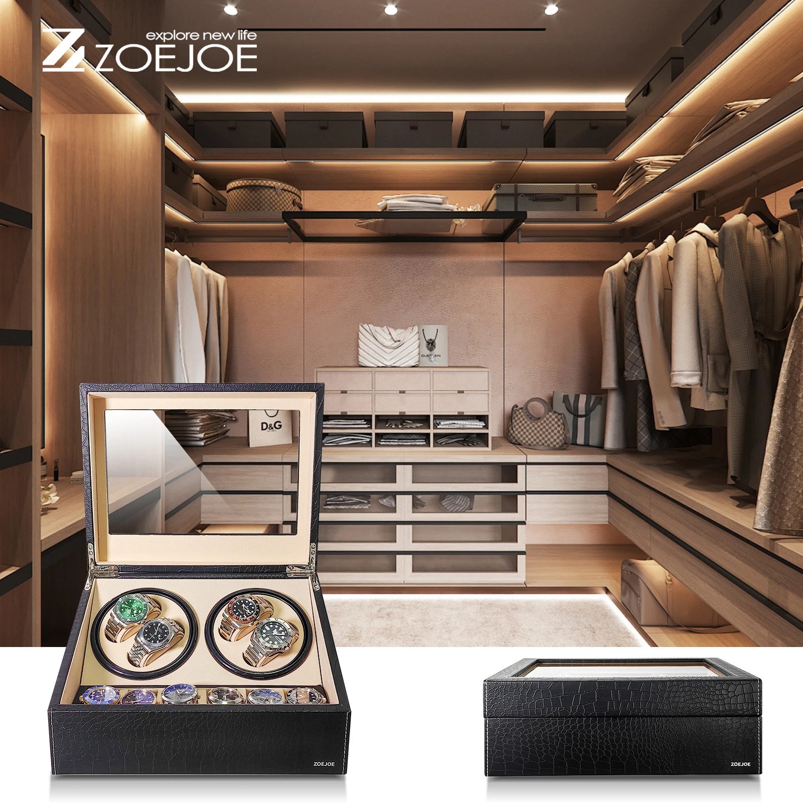 ZOEJOE Automatic Watch Winder 4 Slots 6 Watch Storage Spaces Quiet Motor Low Noise Watch Winder Birthday Gifts