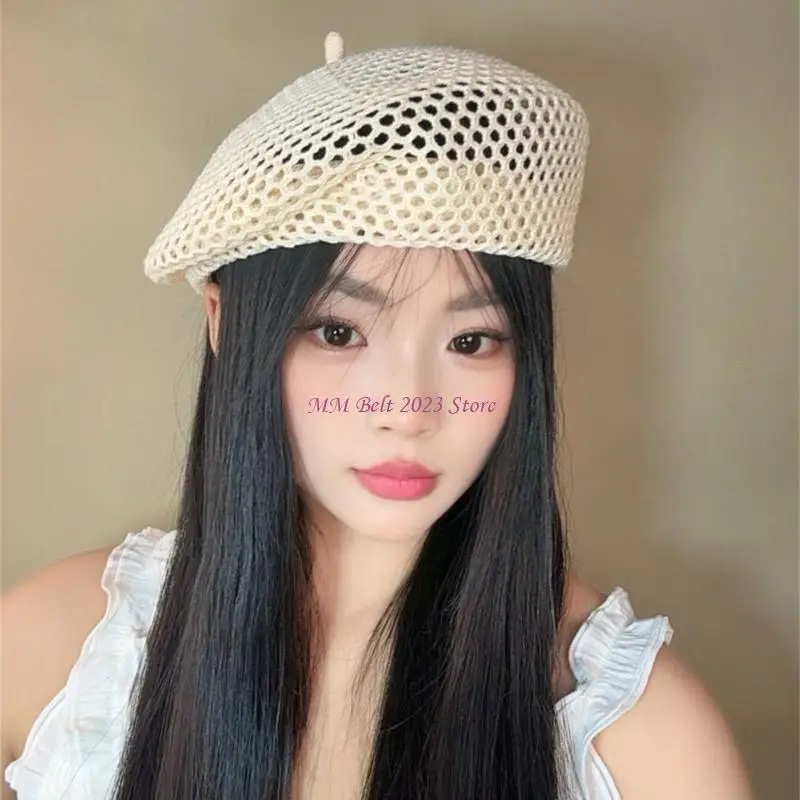 49ME Stylish Openwork Raffia Weaving Hat With Face Slimming Design Photography Headwear For Beach Holiday And Daily Outfit