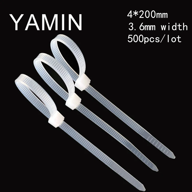 

500pcs/lot Nylon Cable Tie 3.6mm Width National Standard 4*200mm Black/White Plastic Lock Type Wire Wrap