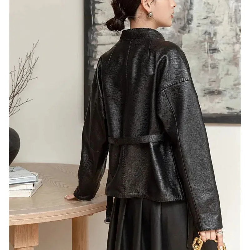 2025 หญิง PU หนังผู้หญิงเกาหลีสั้นเสื้อหนัง Faux ฤดูใบไม้ร่วงผู้หญิงแฟชั่นแขนยาวหนัง Outwear