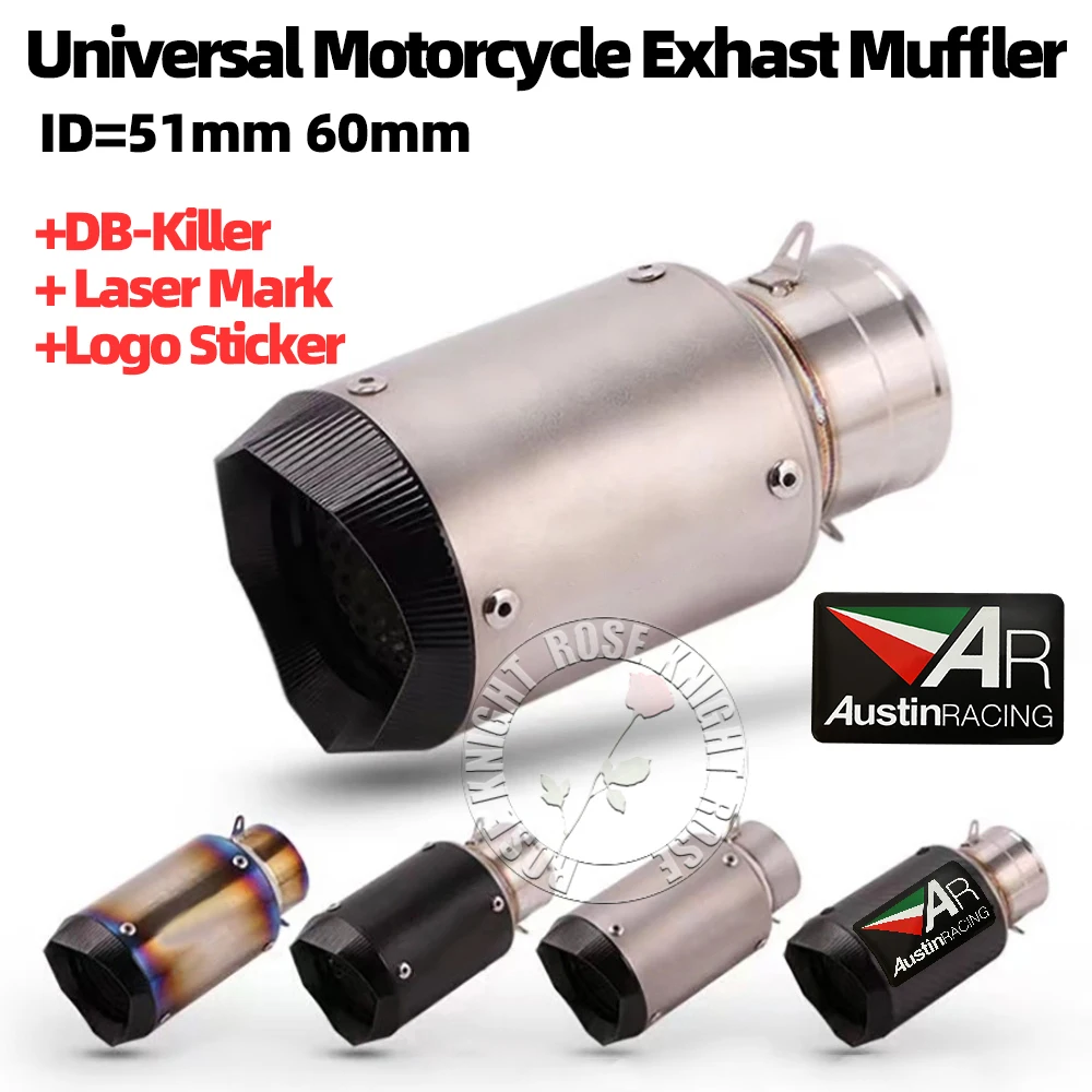 

Universal 51mm 60mm AR Motorcycle Exhaust Muffler For NINJIA Z250-1000 MT0709 GSX250R ZX6R S1000RR R3R6 DUKE390 K7 K8 CB300R Etc