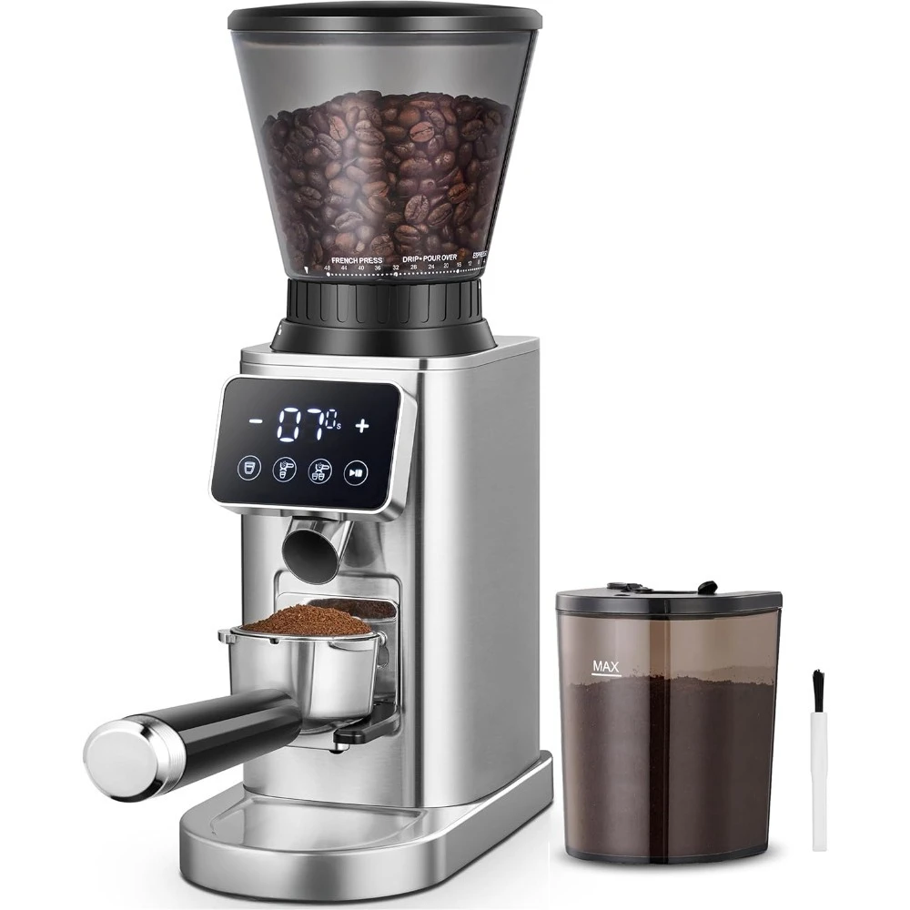 

Burr Coffee Grinder for Home Use with 48 Precise Settings Detachable Funnel Stand for Espresso LED Control Panel Anti-static