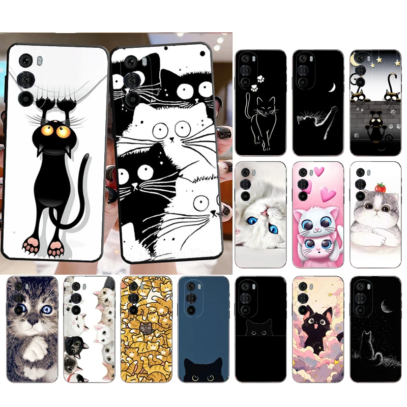 حافظة هاتف لهاتف موتورولا إيدج 50 40 برو 60 50 40 30 Ultra Neo Fusion Moto G85 G72 G53 G54 G84 G13 G32 قطة سوداء كرتونية