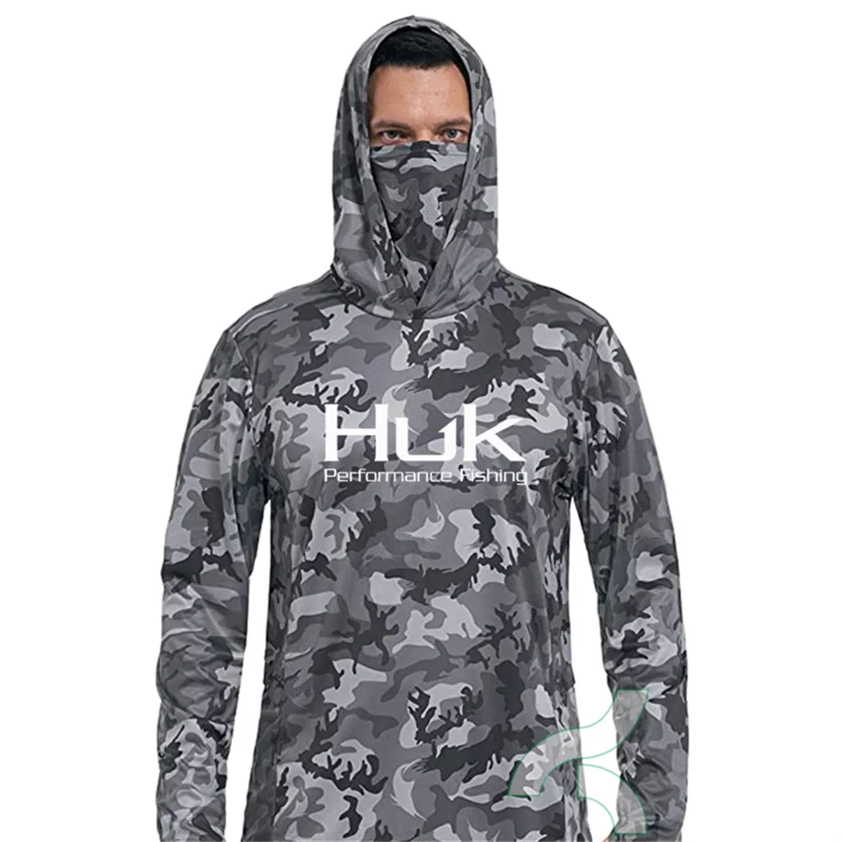 HUK Fishing Shirts UPF 50+ Face Cover Fishing Clothes Sun Uv Protection Camouflage Hoodie Men's Face Mask Jersey Camisa De Pesca