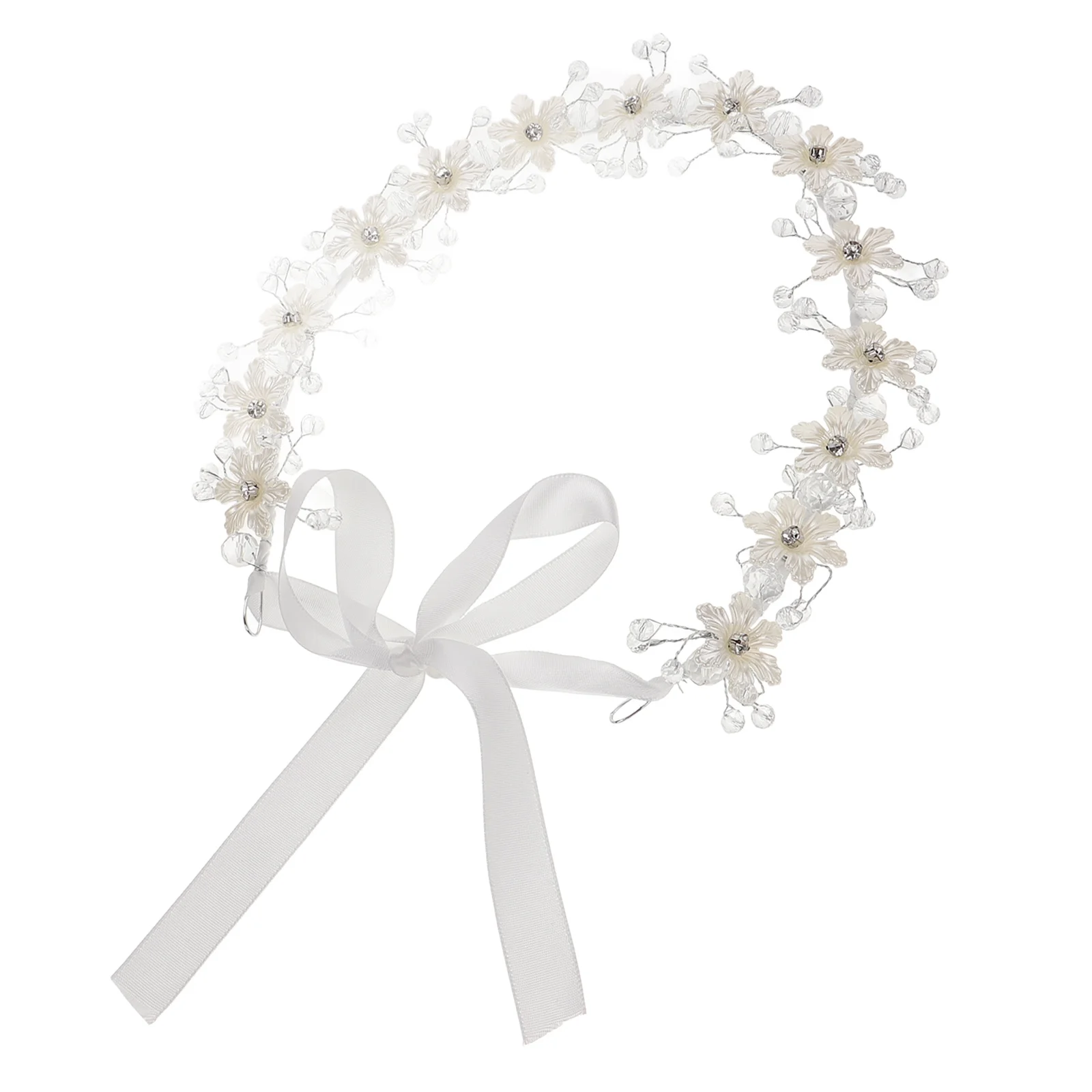 

Pearl White Flower Bridal Glass Headpiece Wedding Hairband Elegant Flower Girl Princess Hair Accessories Bridal Headband