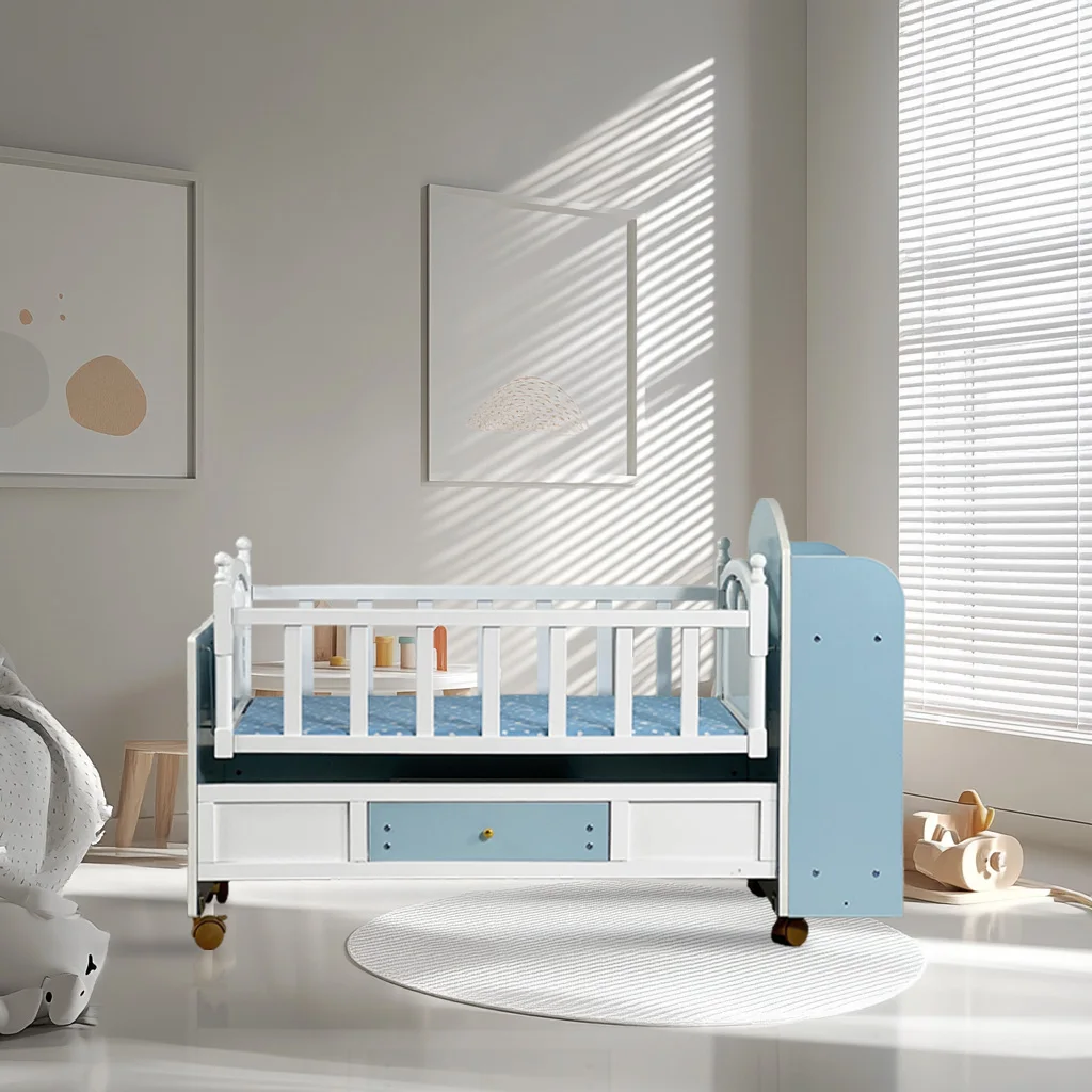 

Portable Storage Rocking Sleeping Mosquito Swinging Wood Crib Newborn Baby Bed with Wheels