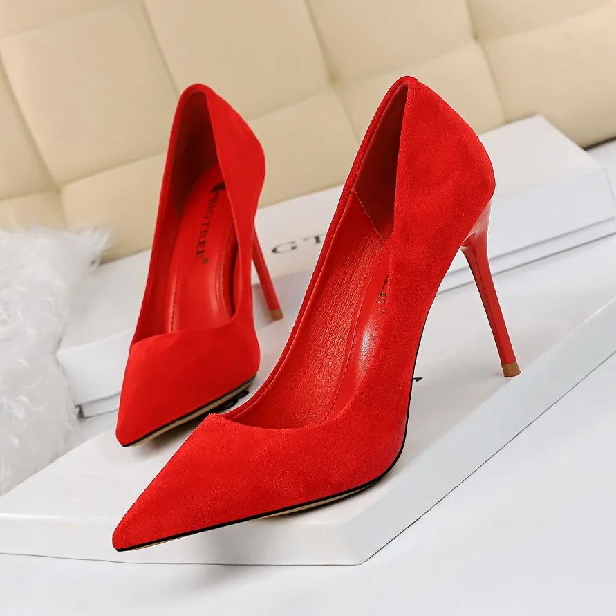 

New Edition Fashion Simple Suede Shallow Mouth Pointed High Heel Women's Sexy Slim heels Single Shoes Women Pumps