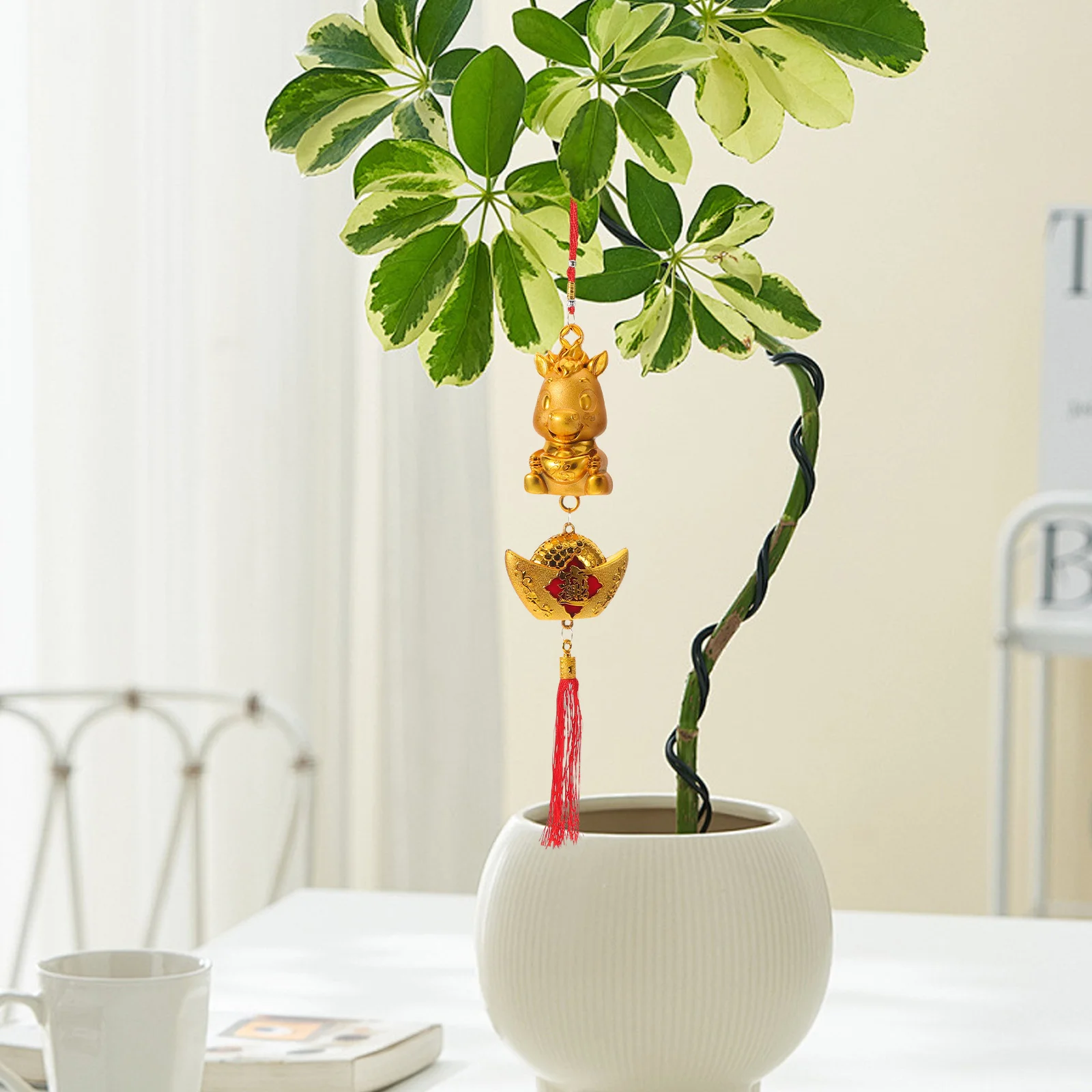 

4Pcs 2026 Lunar New Year Horse Pendants Spring Festival Car Flowerpot Hanging Decor Wealth Blessing Traditional Ornaments