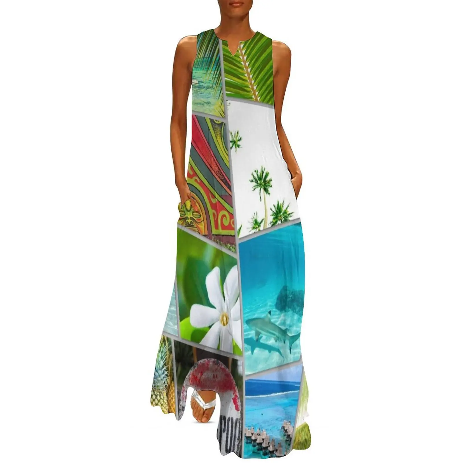 

Tahiti Collage Long Dress birthday dress for women luxury dresses