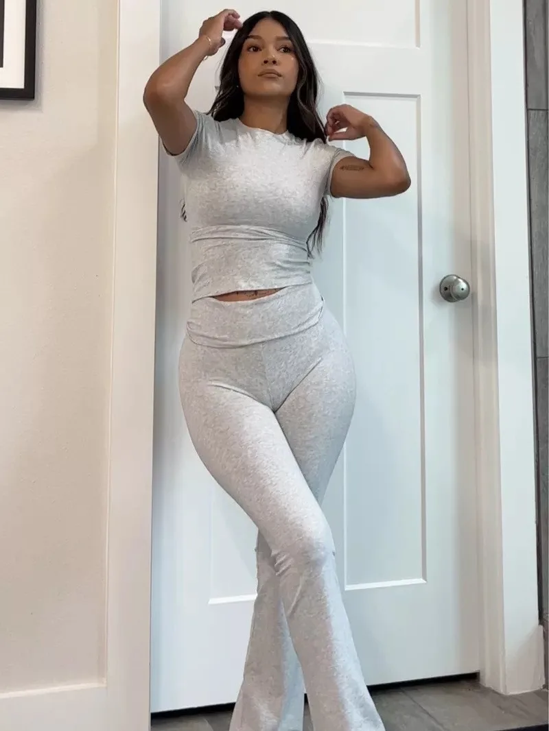 2024 Early Autumn Short-sleeved Trousers Slim-fitting Solid Color Women's Clothing Fashionable Suit High-end Elegant Solid Color