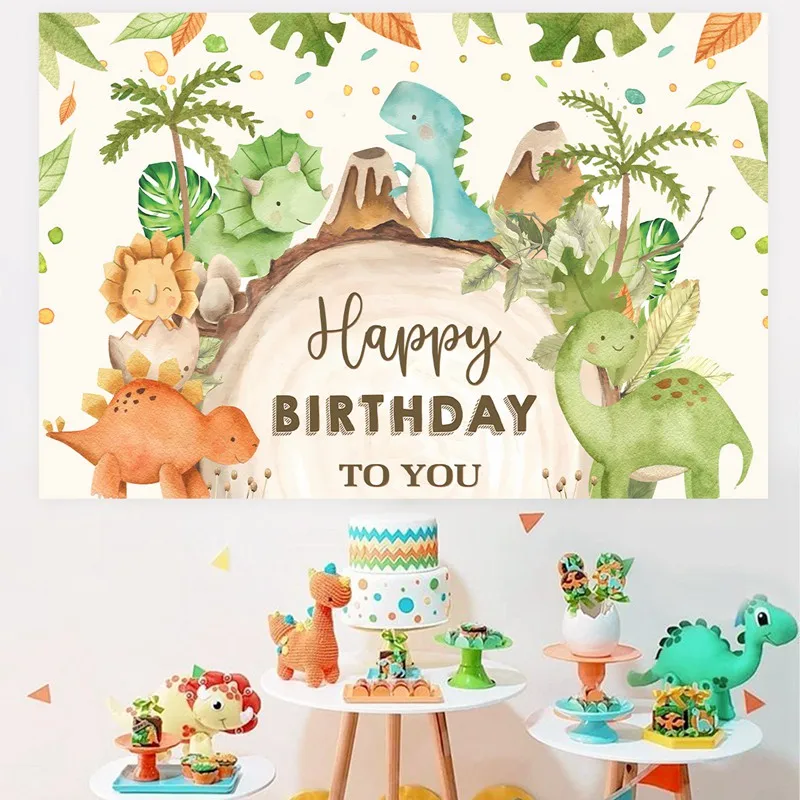 Dinosaur Birthday Backdrop Safari Jungle Forest Happy Birthday Party Animal Cartoon Kids Photo Background Banner Decorations