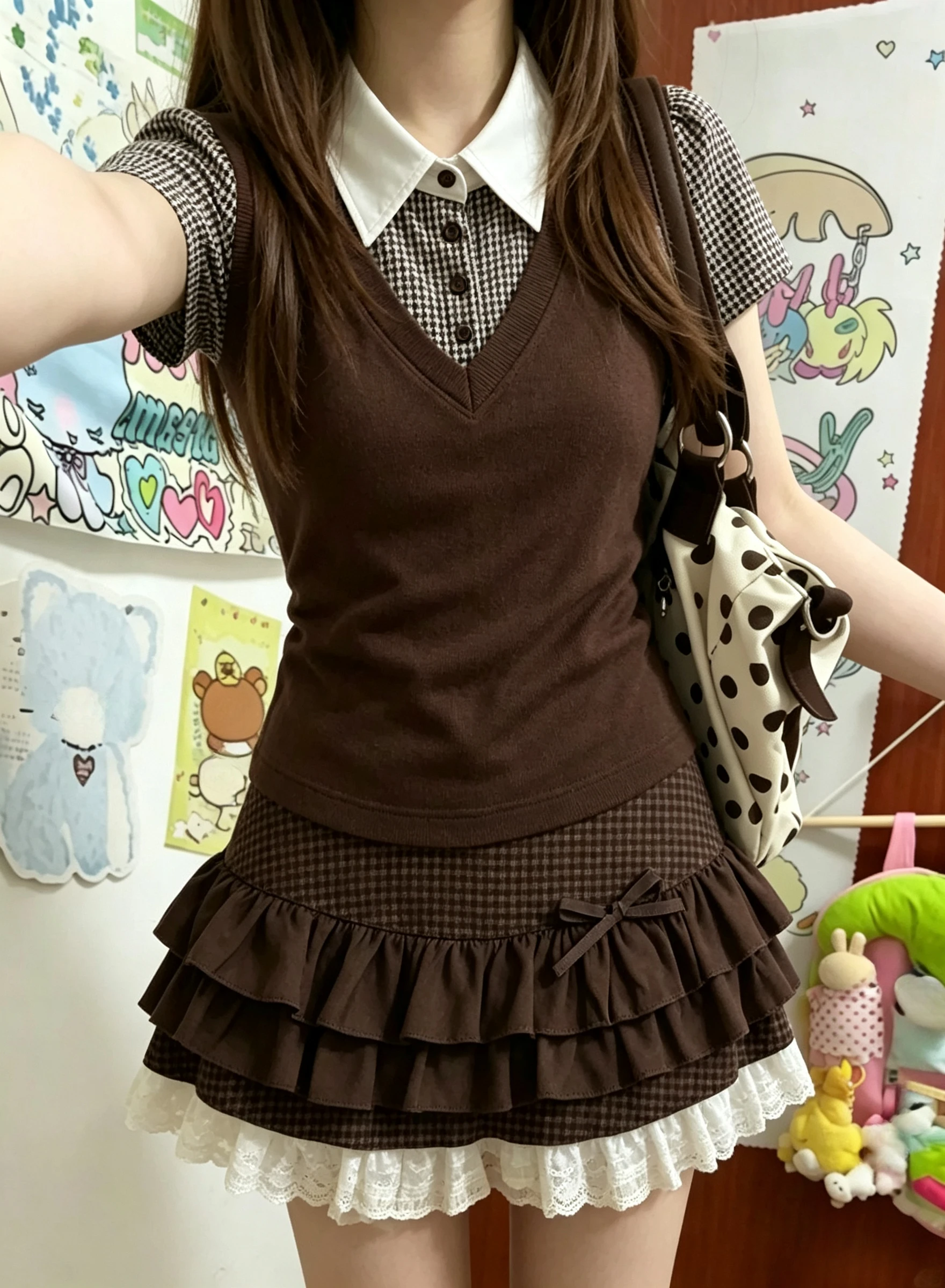 2026 Fall Retro Plaid Korean College Women Outfit Short Sleeve Blazer Blouse High Waist Pleated Skirt 2 Pieces Matching Suit