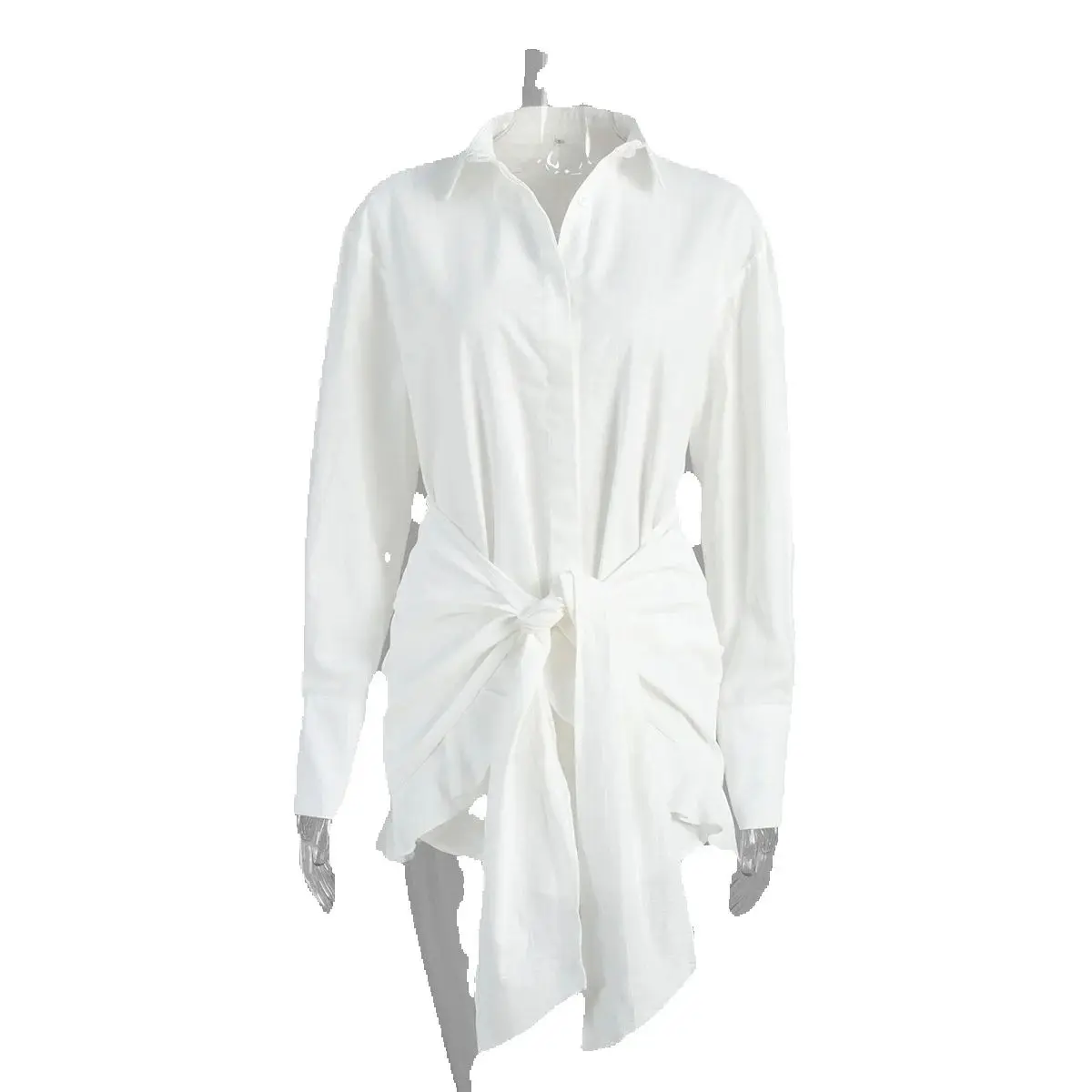 Casual effen kanten shirtjurk voor dames, met revers, lange mouwen, knopen, geplooide mini-jurk, zomer 2026, strandjurk, vakantie-outfit - afbeelding 2