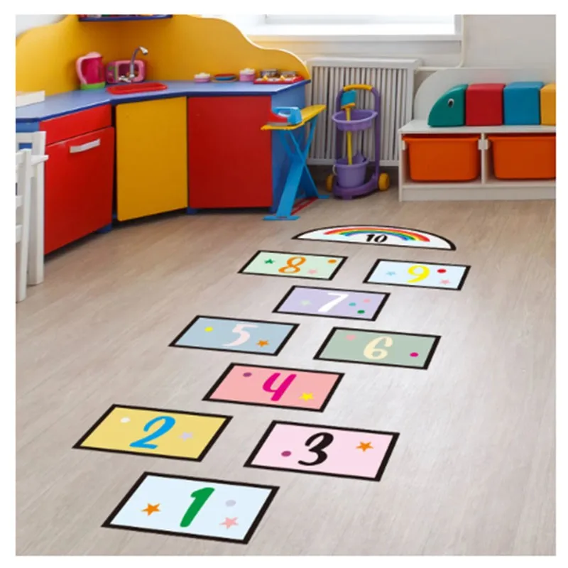 Digital Jump Grid Children's Wall Stickers Kids Toys Preschool Education Floor Stickers Children's Room Decorative Floor Sticker